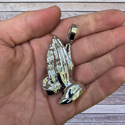925 Sterling Silver Praying Hands Pendant - Large