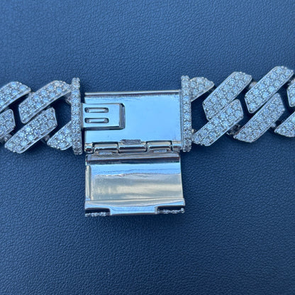 925 Sterling Silver 16mm Moissanite Miami Cuban Prong Chain Necklace