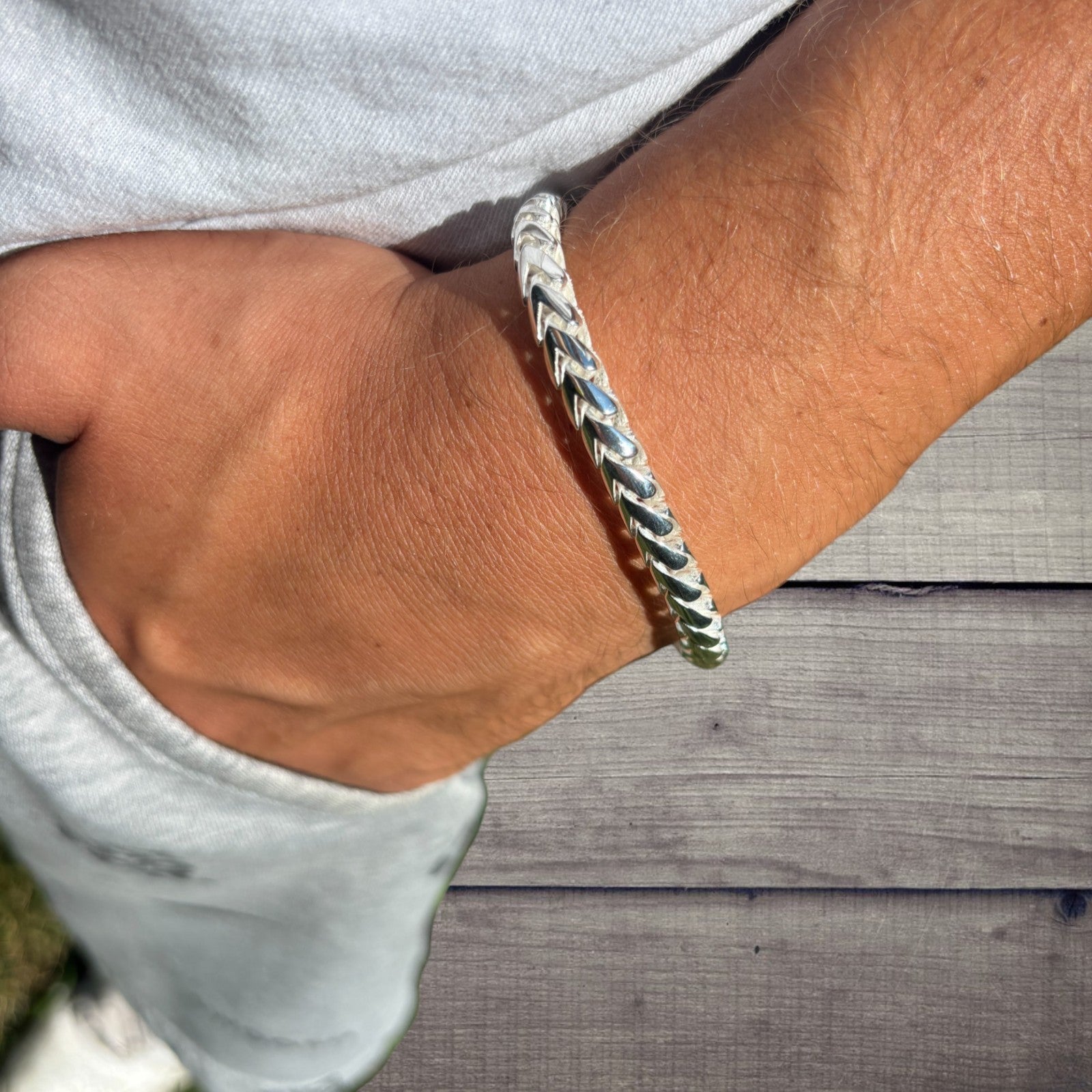 925 Sterling Silver 6mm Rounded Franco Bracelet W. Box Clasp