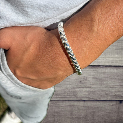 925 Sterling Silver 6mm Rounded Franco Bracelet W. Box Clasp