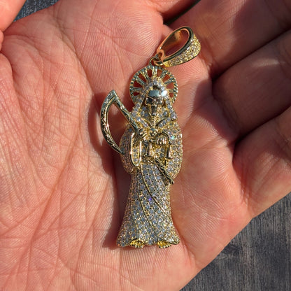 925 Sterling Silver Grim Reaper Pendant With Moissanite