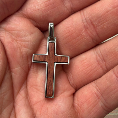 925 Sterling Silver Wooden Cross Pendant - Small