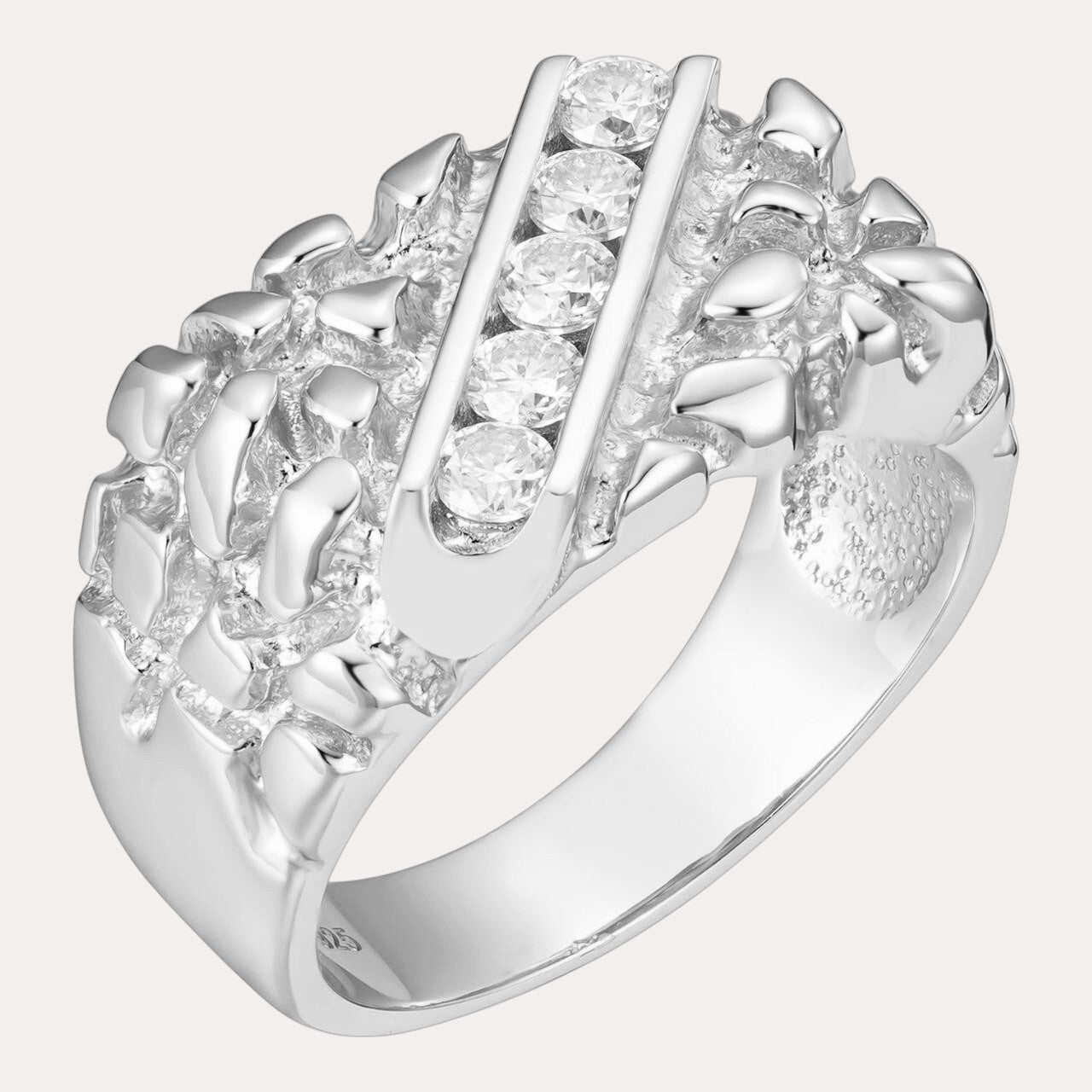 925 Sterling Silver Nugget Ring Iced With Moissanite