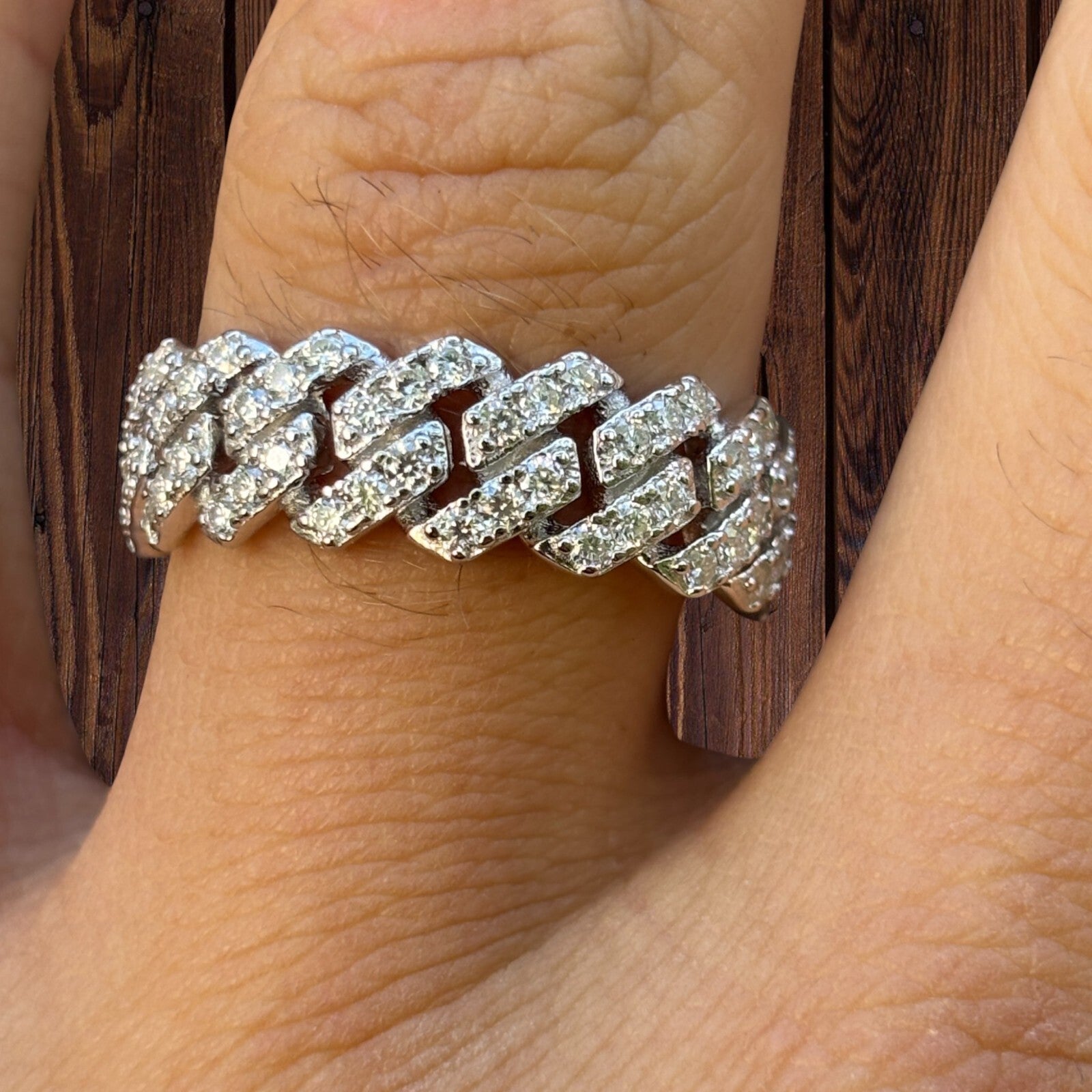 925 Sterling Silver Prong Miami Cuban Ring With Moissanite - ITALIA Chains