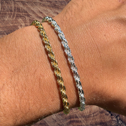 925 Sterling Silver 4mm Diamond Cut Rope Bracelet