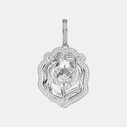925 Sterling Silver Lion Head Pendant With Moissanite - Small