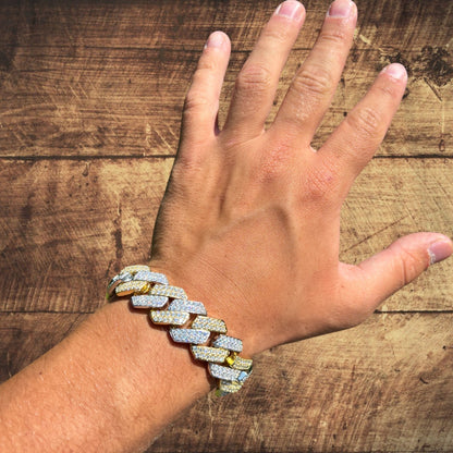 925 Sterling Silver 20mm Moissanite Cuban Prong Bracelet