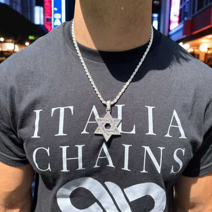 925 Sterling Silver Baguette Moissanite Star Of David Pendant - Large