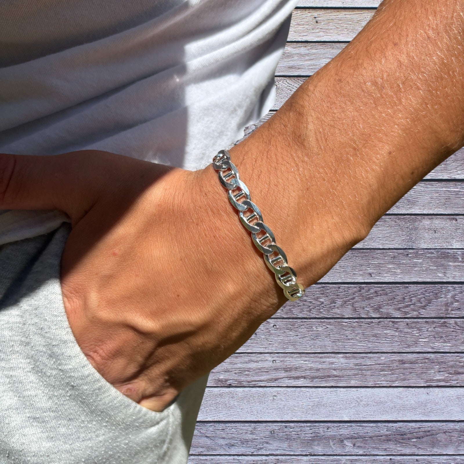 925 Sterling Silver 8mm Mariner Bracelet
