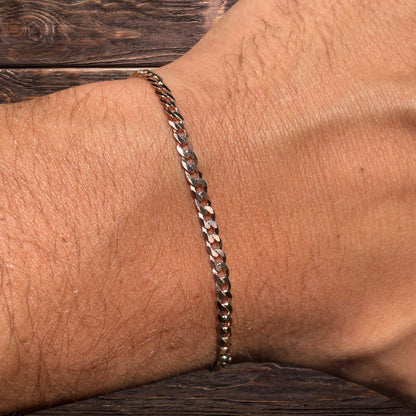 925 Sterling Silver 3mm Flat Curb Bracelet