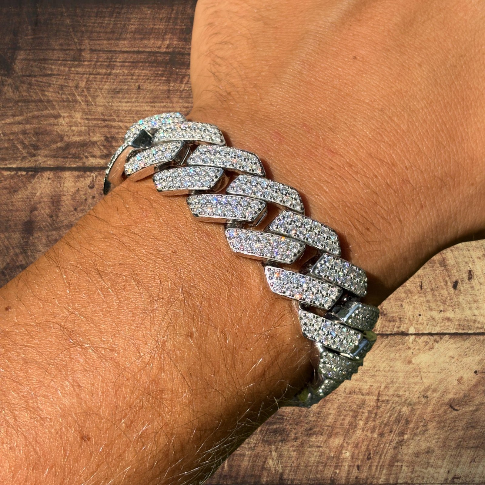 925 Sterling Silver 20mm Moissanite Cuban Prong Bracelet