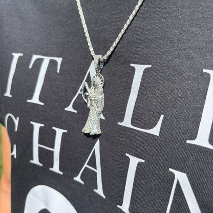 925 Sterling Silver Grim Reaper Pendant With Moissanite