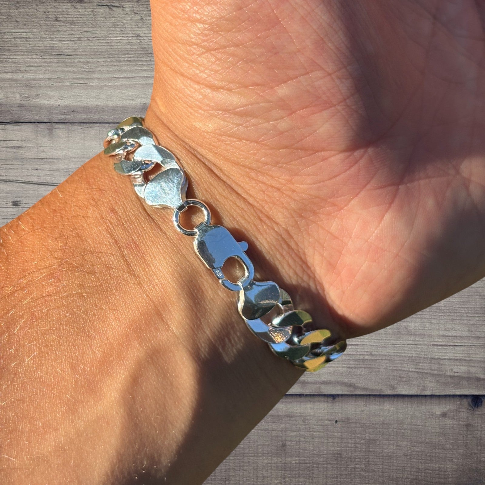 925 Sterling Silver 10.5mm Flat Curb Bracelet