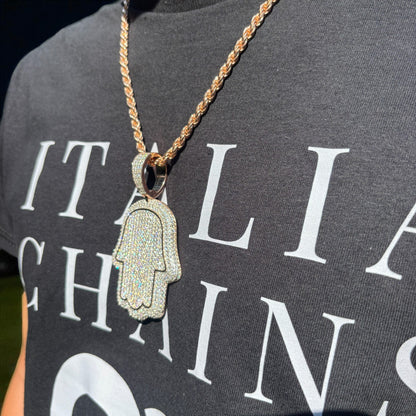 925 Sterling Silver Fully Iced Out Hamsa Pendant With Moissanite - Large