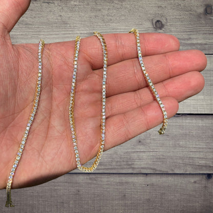 925 Sterling Silver 2mm Tennis Chain Necklace - CZ Or Moissanite