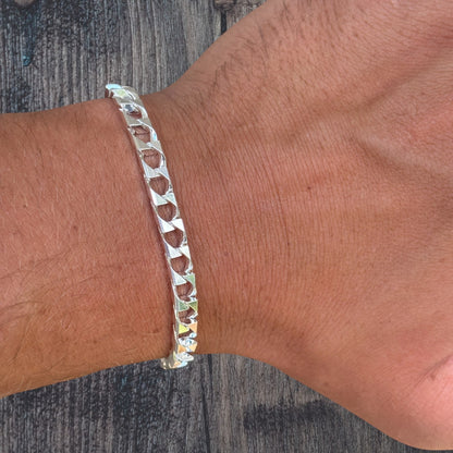 925 Sterling Silver 6mm Square Curb Bracelet