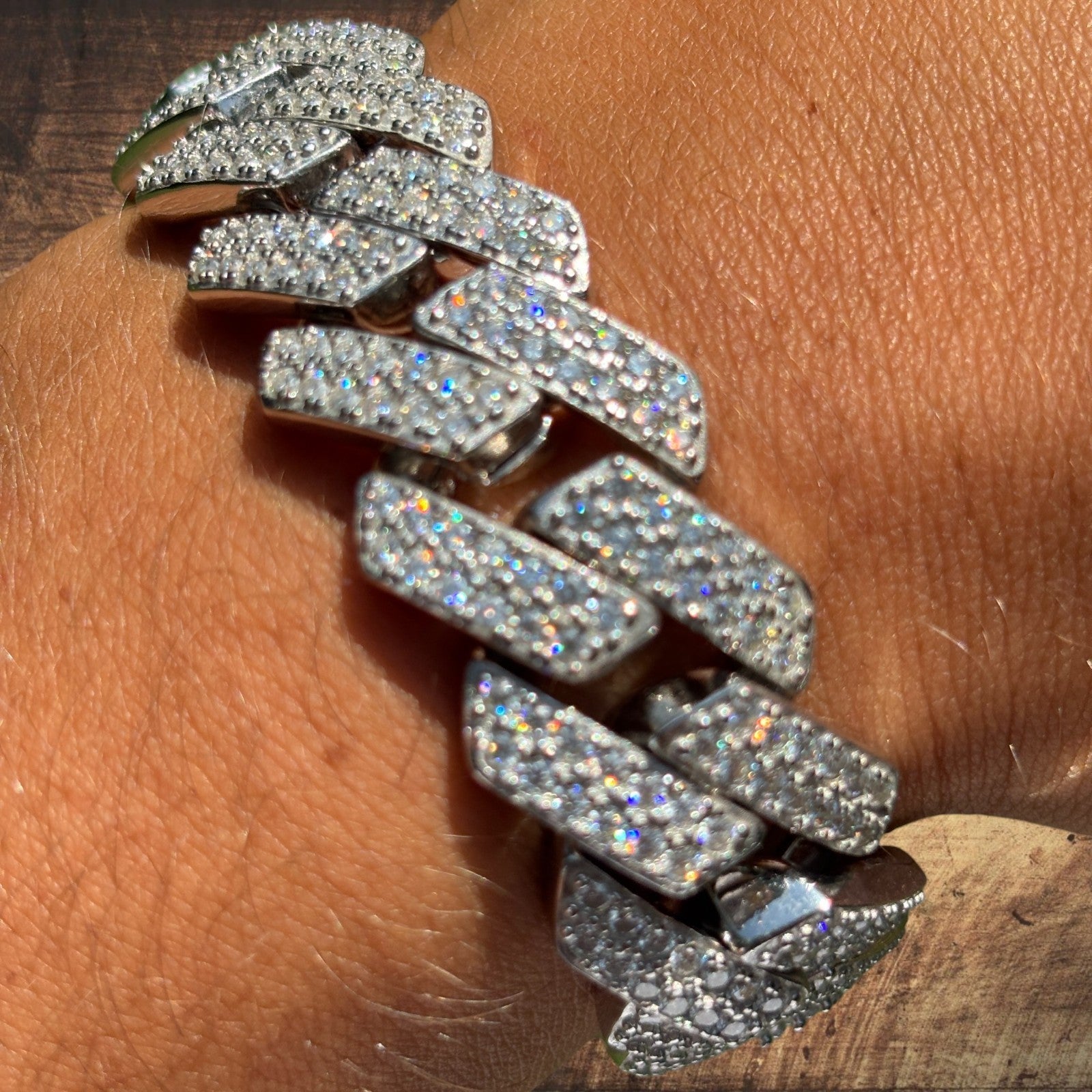 925 Sterling Silver 20mm Moissanite Cuban Prong Bracelet