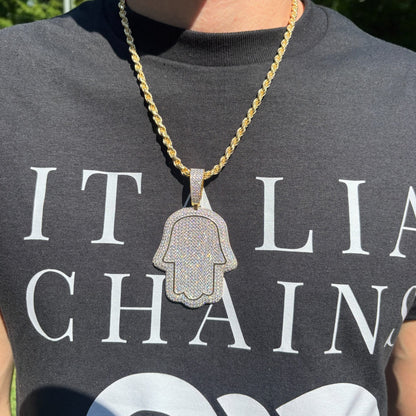 925 Sterling Silver Fully Iced Out Hamsa Pendant With Moissanite - Large