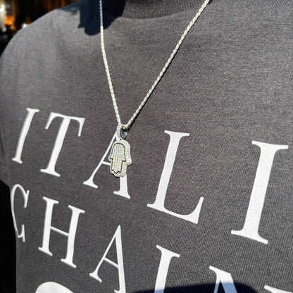 925 Sterling Silver Fully Iced Out Hamsa Pendant With Moissanite - Small