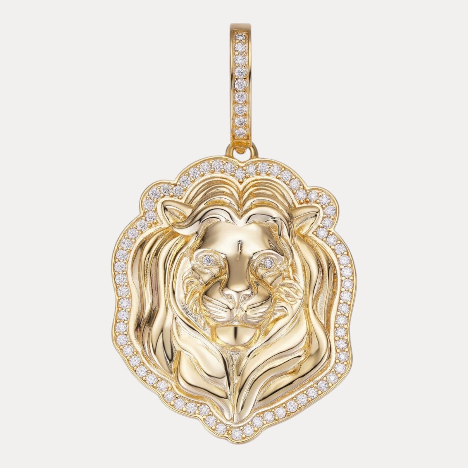 925 Sterling Silver Lion Head Pendant With Moissanite - Large