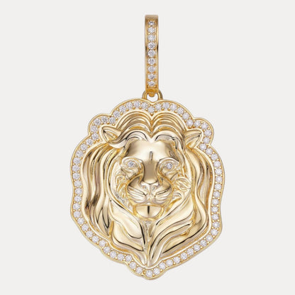 925 Sterling Silver Lion Head Pendant With Moissanite - Large