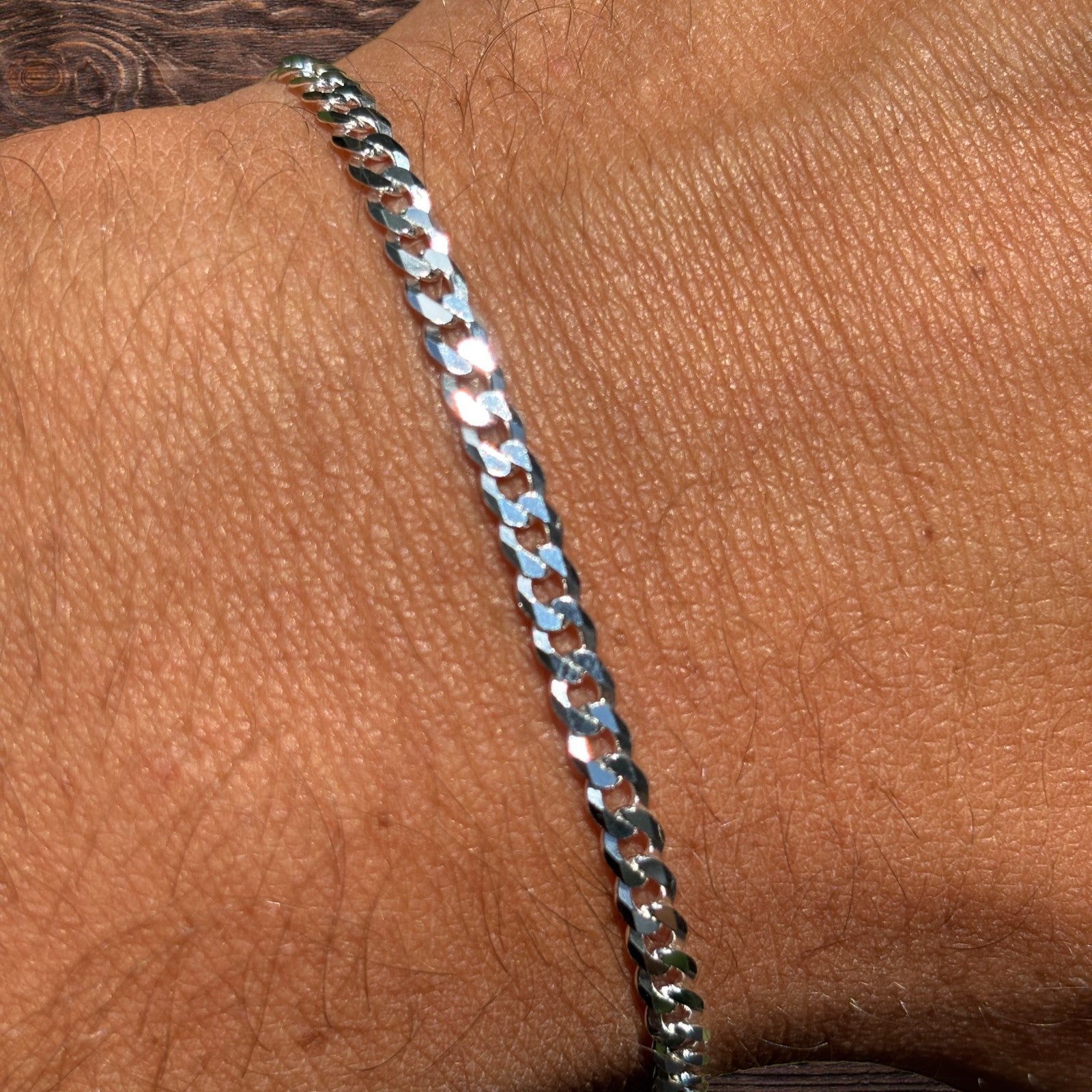 925 Sterling Silver 3mm Flat Curb Bracelet