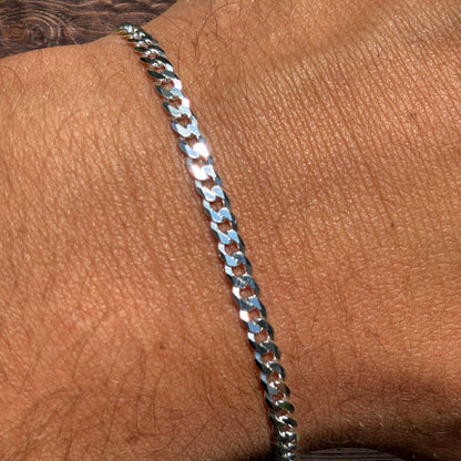 925 Sterling Silver 3mm Flat Curb Bracelet