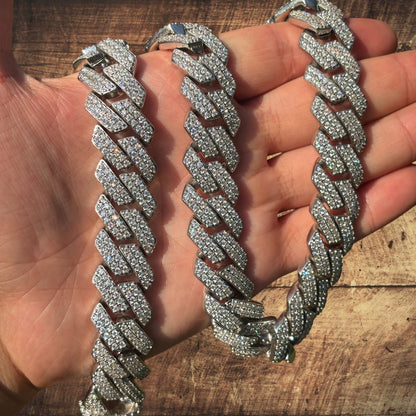 925 Sterling Silver 20mm Moissanite Miami Cuban Prong Chain Necklace