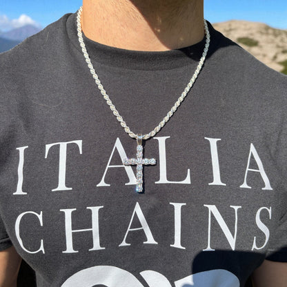 925 Sterling Silver Tennis Cross Pendant With Moissanite - X-Large