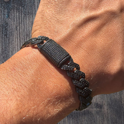 925 Sterling Silver 12mm Moissanite Cuban Prong Bracelet