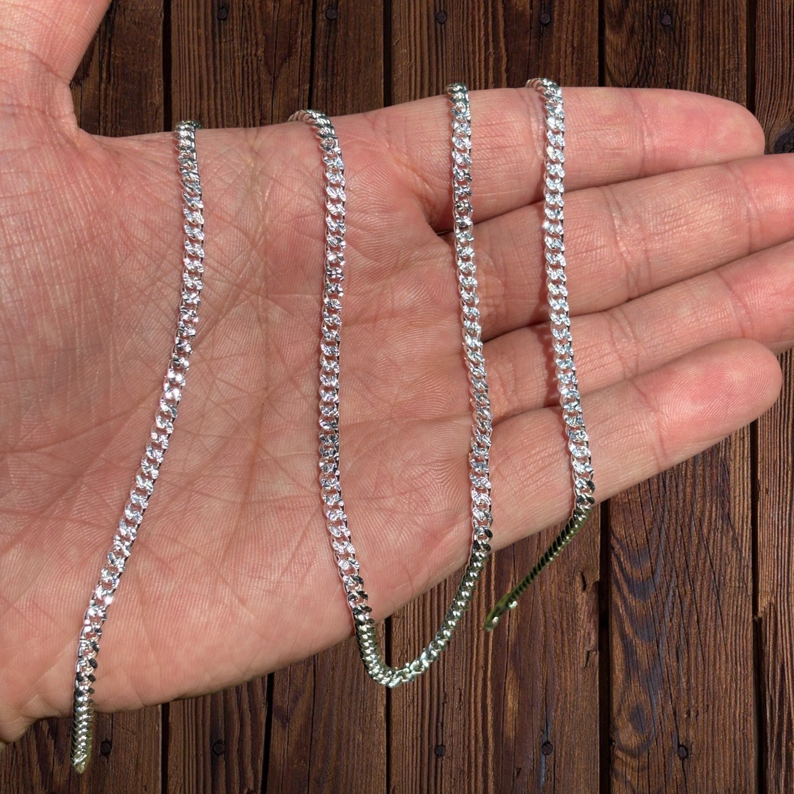 925 Sterling Silver 3mm Diamond Cut Miami Cuban Chain Necklace