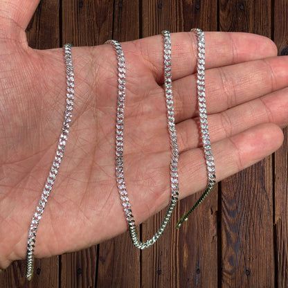 925 Sterling Silver 3mm Diamond Cut Miami Cuban Chain Necklace