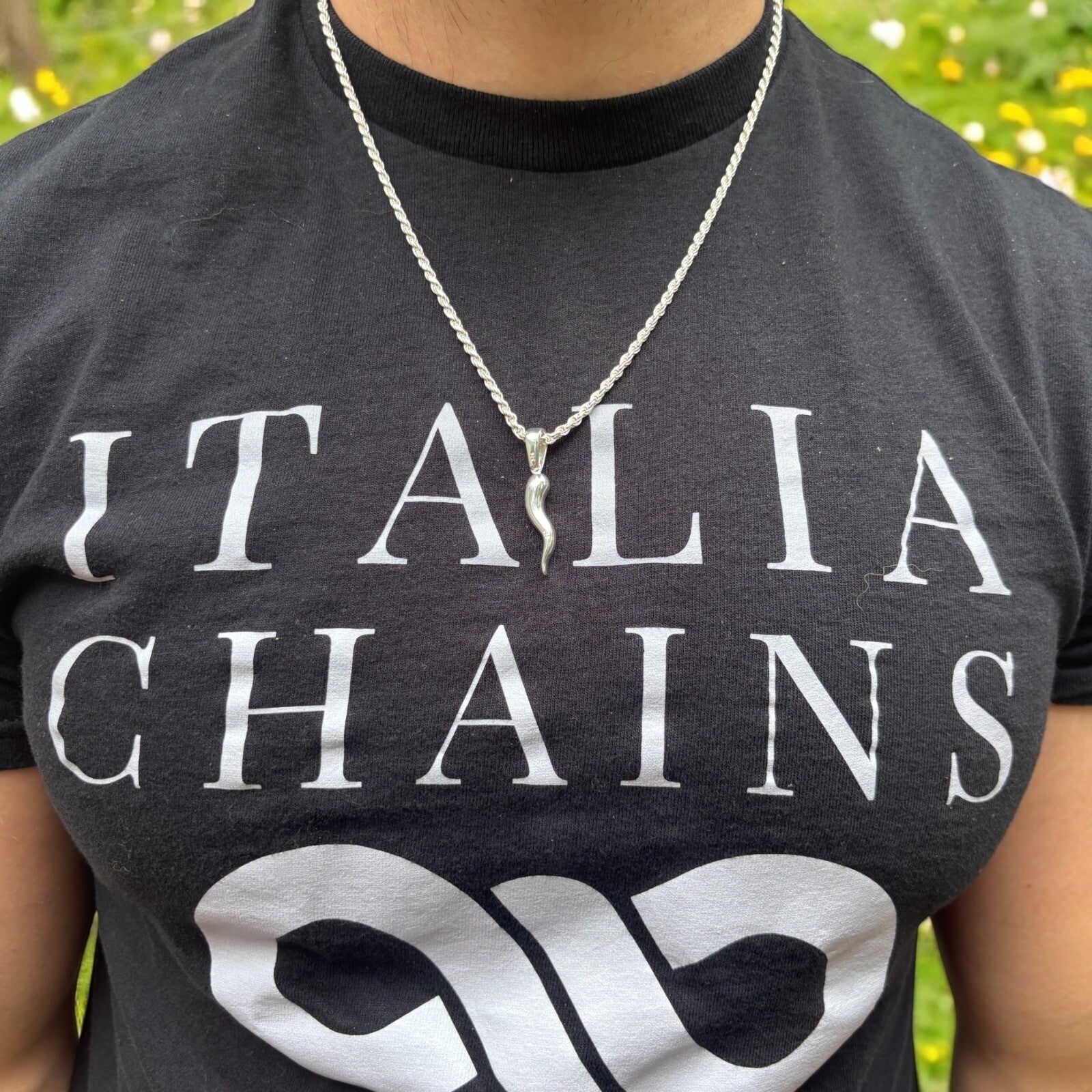 925 Sterling Silver Italian Horn Pendant