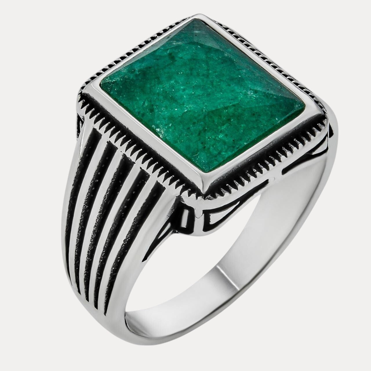 925 Sterling Silver Green Emerald Ring