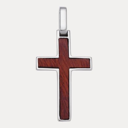 925 Sterling Silver Wooden Cross Pendant - Large