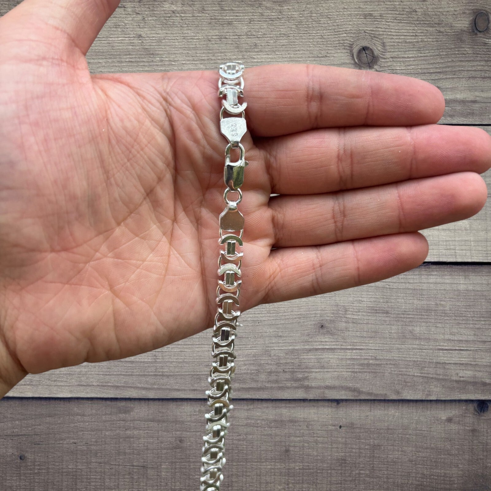 925 Sterling Silver 8mm Flat Byzantine Chain Necklace