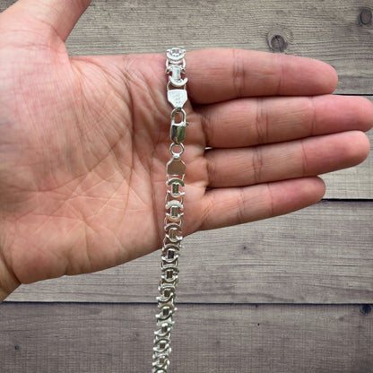 925 Sterling Silver 8mm Flat Byzantine Chain Necklace