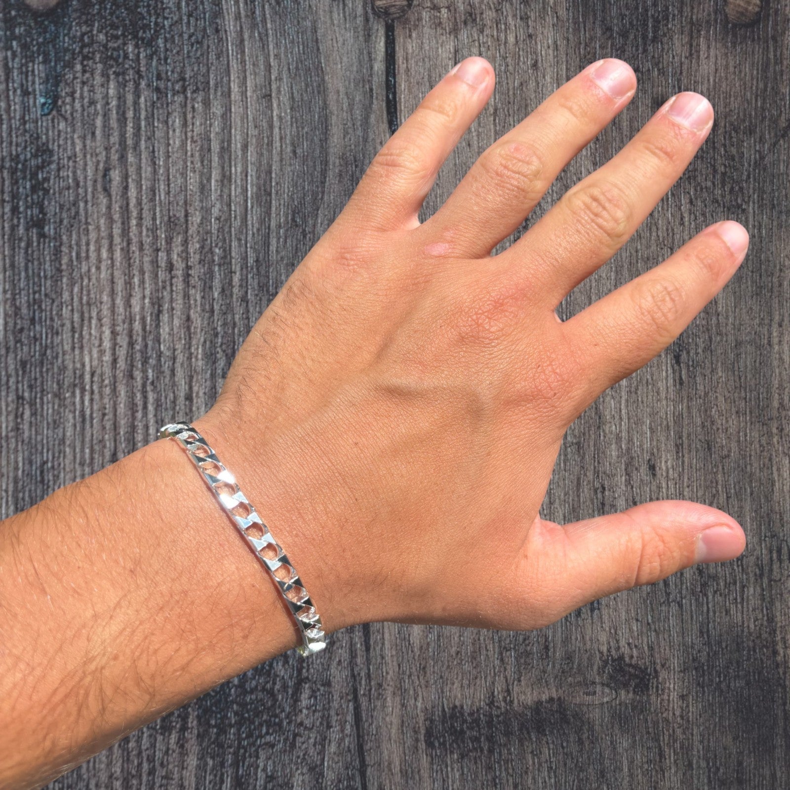 925 Sterling Silver 6mm Square Curb Bracelet