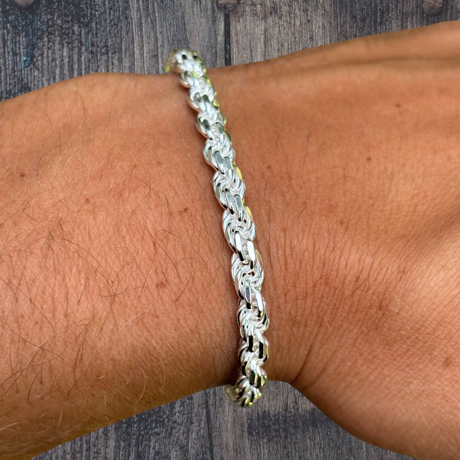 925 Sterling Silver 5mm Diamond Cut Rope Bracelet
