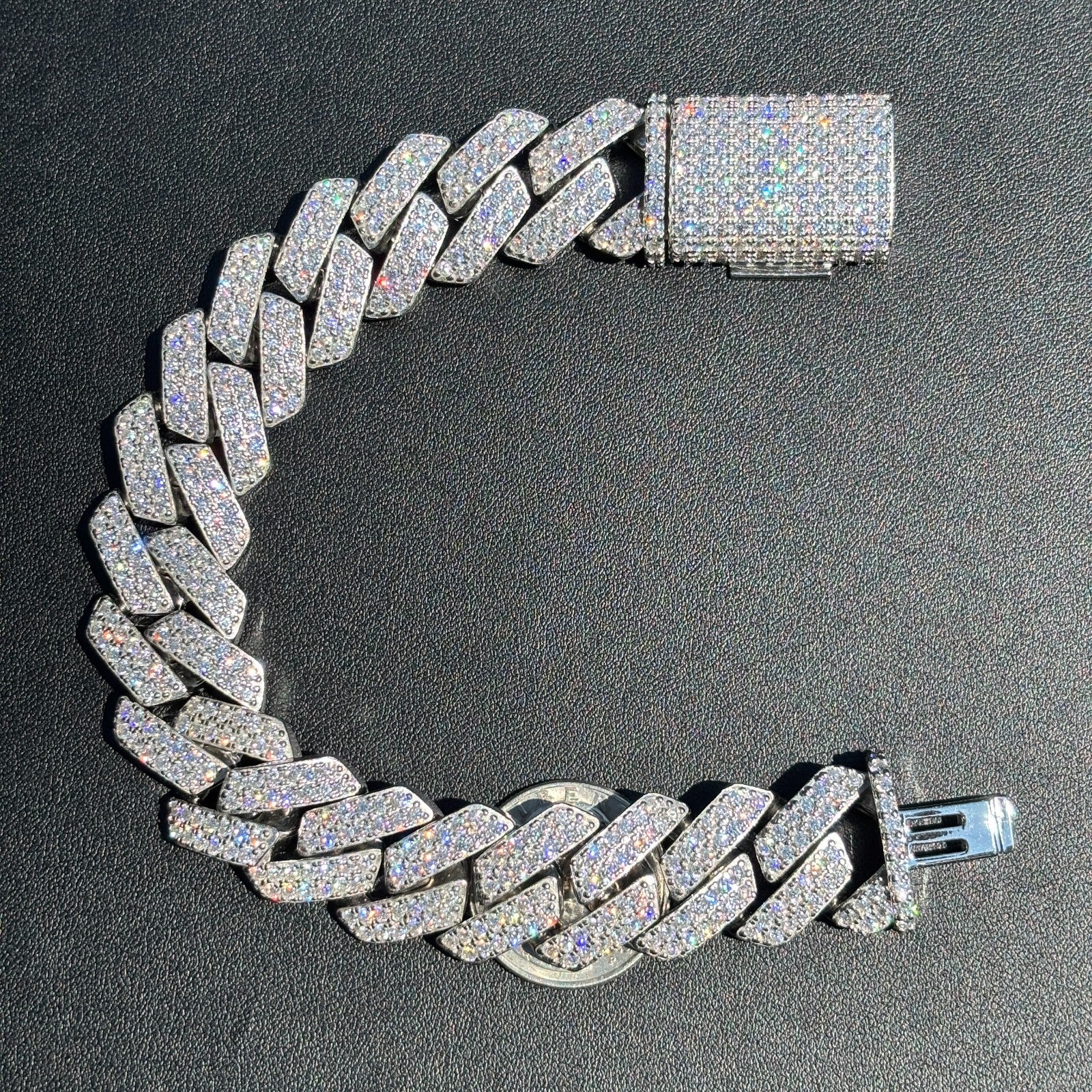 925 Sterling Silver 20mm Moissanite Cuban Prong Bracelet