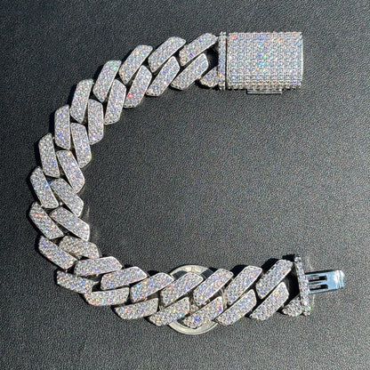 925 Sterling Silver 20mm Moissanite Cuban Prong Bracelet