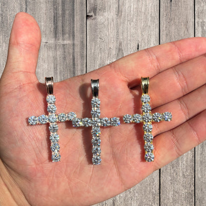 925 Sterling Silver Tennis Cross Pendant With Moissanite - X-Large