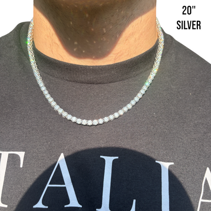 925 Sterling Silver 5mm Tennis Chain Necklace - CZ Or Moissanite