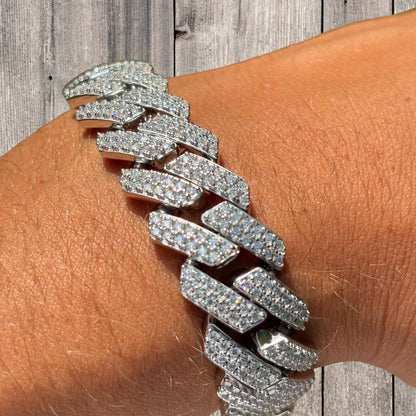 925 Sterling Silver 16mm Moissanite Cuban Prong Bracelet