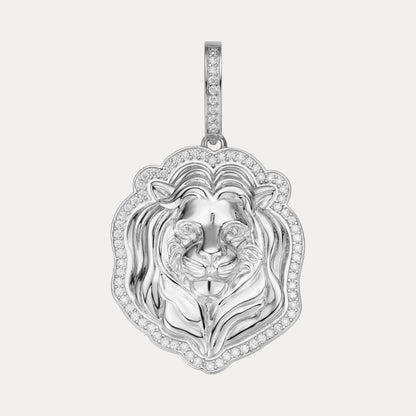 925 Sterling Silver Lion Head Pendant With Moissanite - Medium