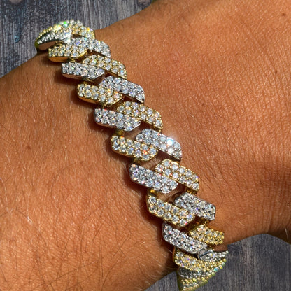 925 Sterling Silver 12mm Moissanite Cuban Prong Bracelet