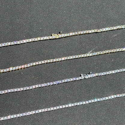 925 Sterling Silver 2mm Tennis Chain Necklace - CZ Or Moissanite