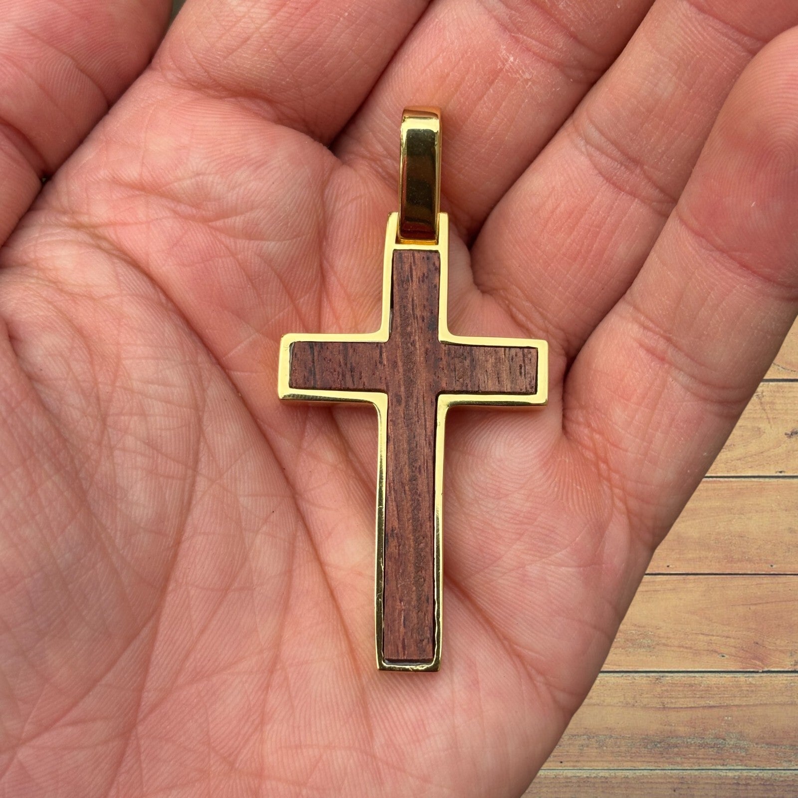 925 Sterling Silver Wooden Cross Pendant - Large