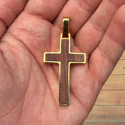 925 Sterling Silver Wooden Cross Pendant - Large