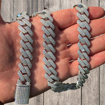 925 Sterling Silver 16mm Moissanite Miami Cuban Prong Chain Necklace